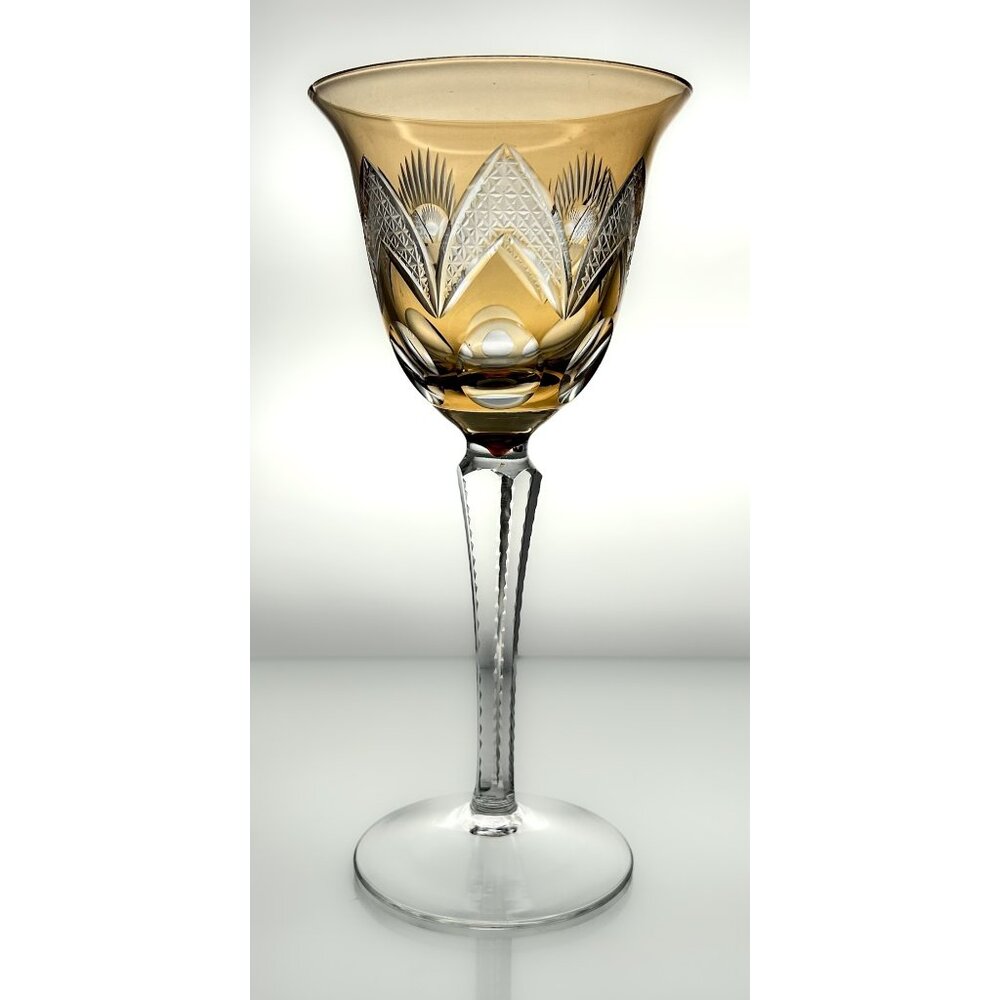 Crystal Wine Glasses | Cut to Clear | Amber, Cobalt, Aquamarine. Mid Century Bar - Picture 10 of 11
